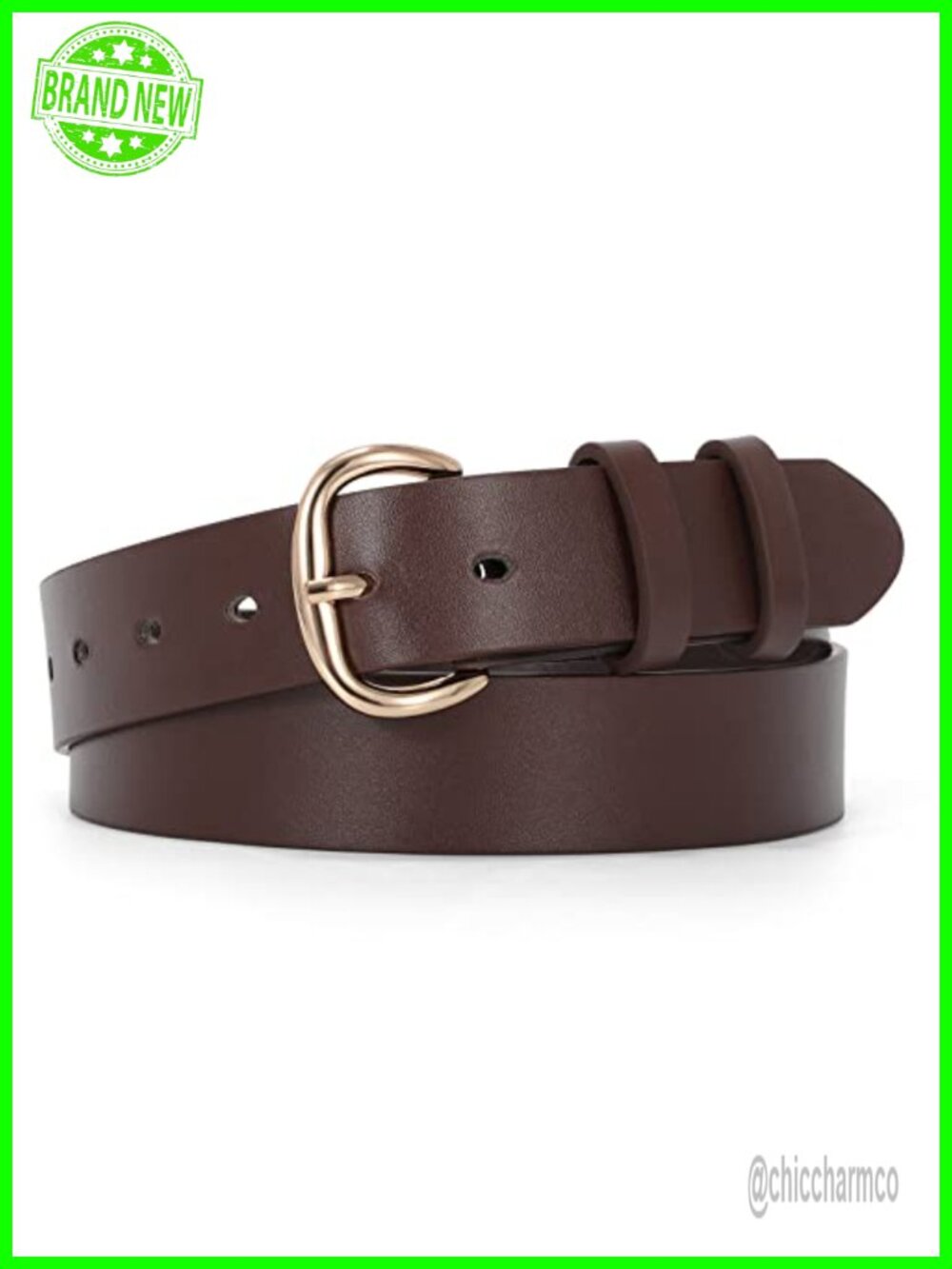 Women's Faux Leather Belt with Gold Buckle, Adjustable Waist Belt for Jeans
